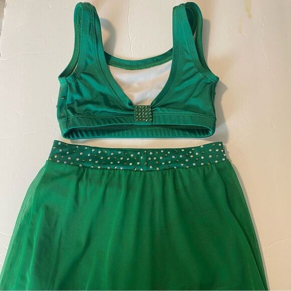 The Line up solo dance custom costume kelly green 2 piece maxi skirt leotard 10 - Picture 11 of 15